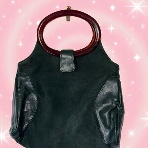 Vintage Green Leather Velvet Handbag With Acrylic Handles